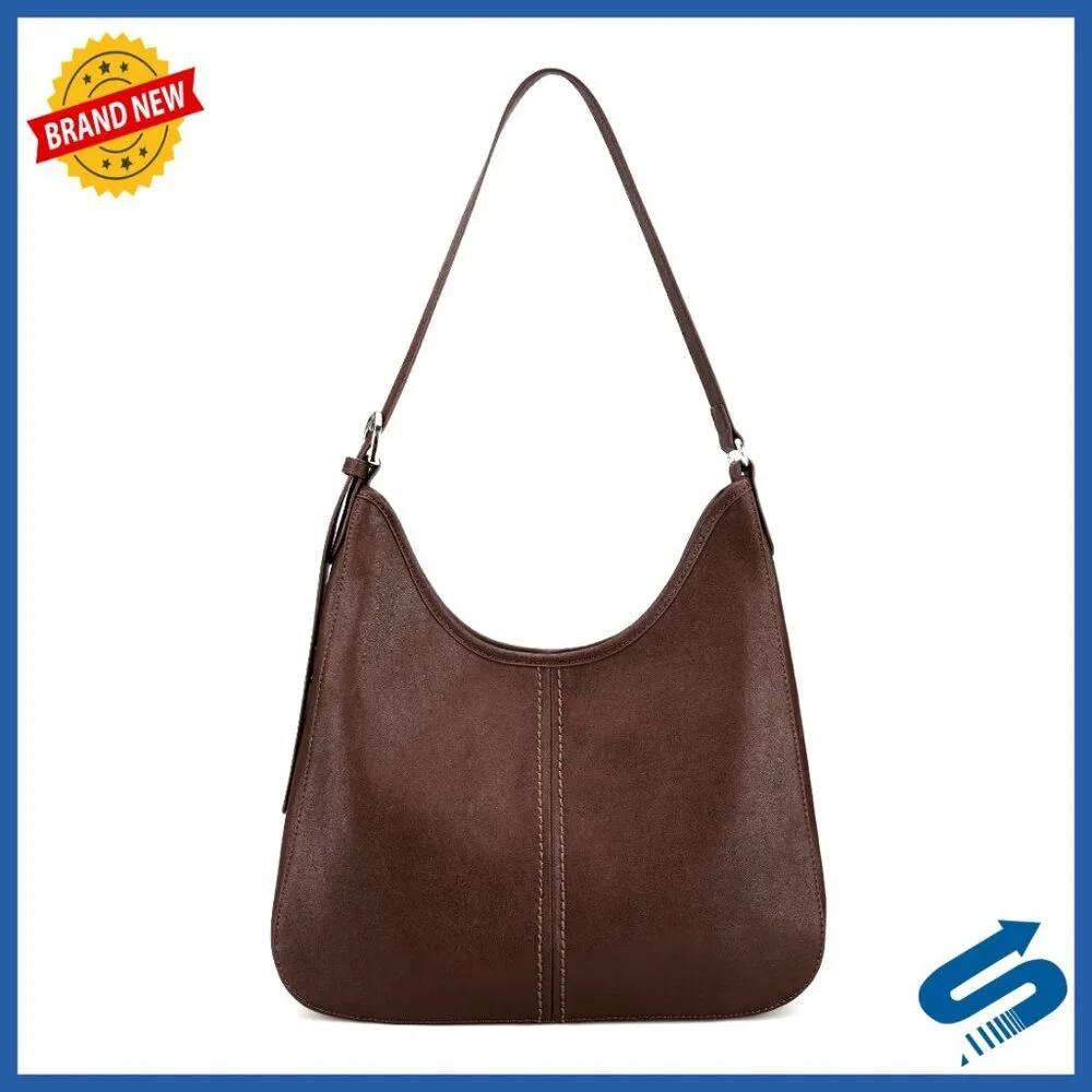 Genuine Leather Hobo Shoulder Bag with Adjustable Strap, 5.1L Capacity